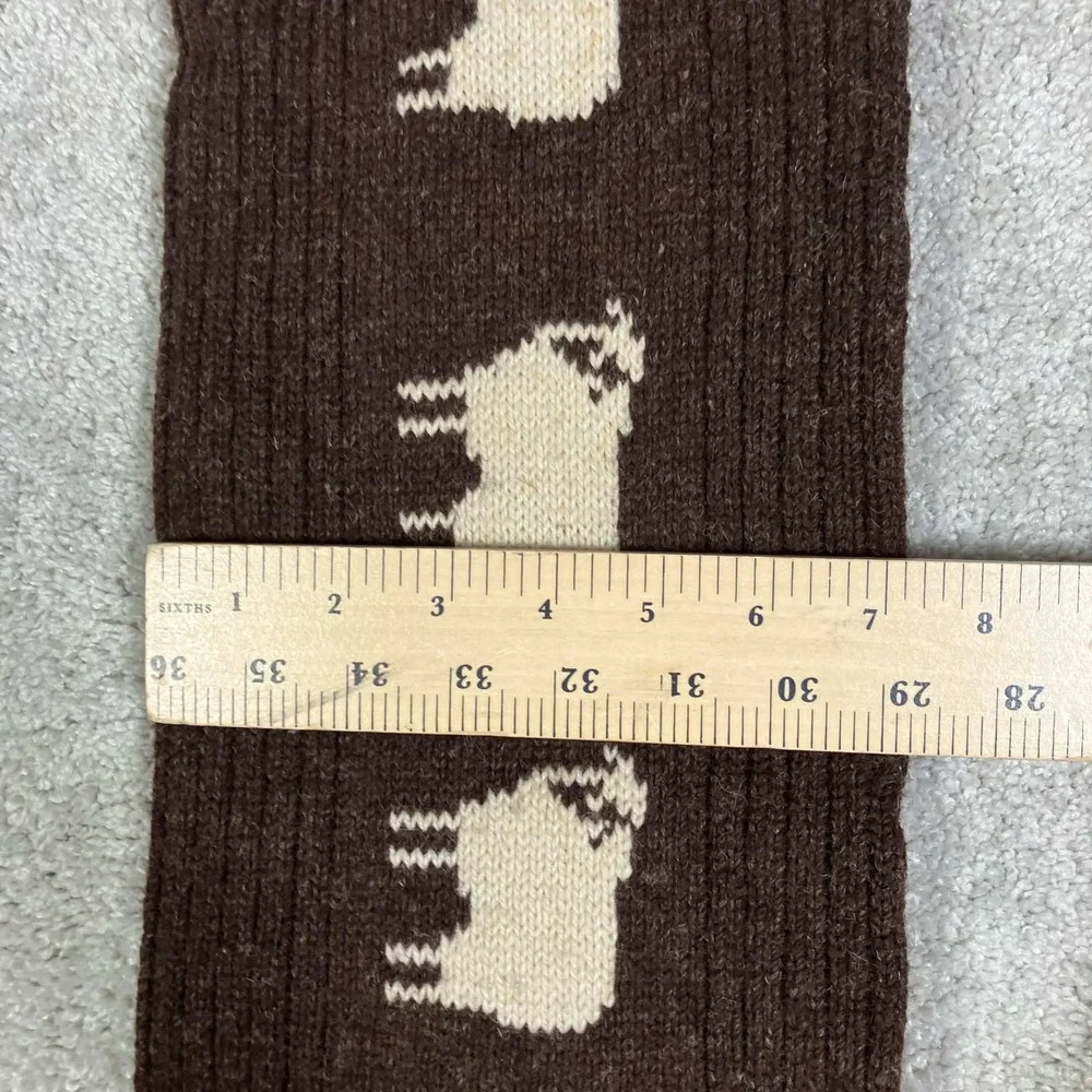 Vintage 90s Knit Scarf Brown Sheep Pattern Ribbed Fringe Farm Cottage Academia